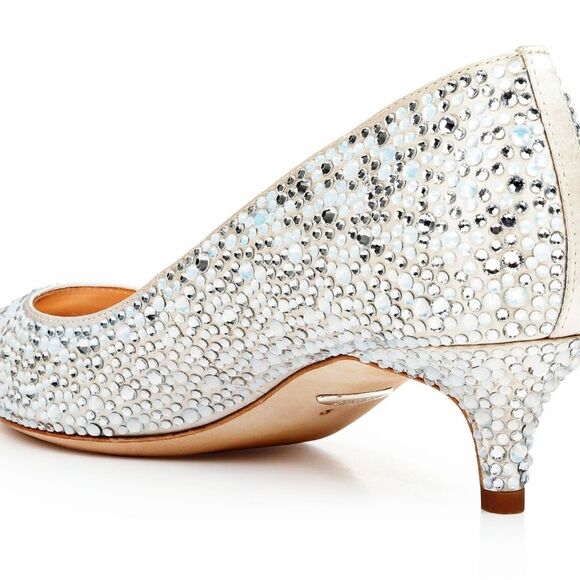 #NEW #Badgley Mischka Madison Kitten Heel Ivory Satin Gem #Pumps Sz 8.5M w Pouch - Picture 5 of 12